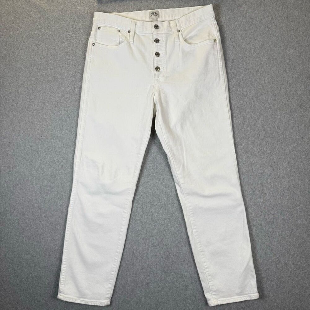 J Crew Womens Size 30 Button Fly Denim Jeans Straight Leg White Pockets Stretch